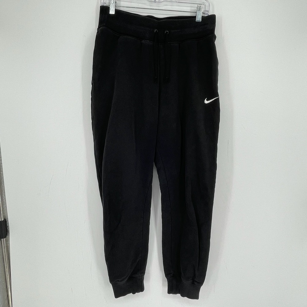 Nike Women's Black Embroidered Swoosh Logo Fleece Gym Jogger Sweatpants Size M